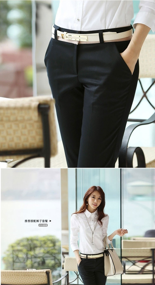 Qoo10 - Office Ladies Career Pants Elegant Long Black Cotton