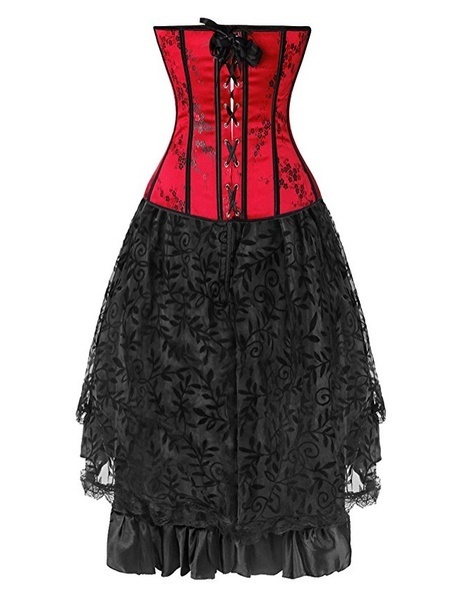 Women Steampunk Gothic Overbust Waist Trainer Corset Dress Vintage