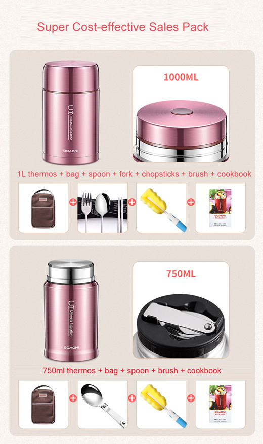 BOAONI 1000ML Food Thermos Soup Jar Thermo Container Vacuum