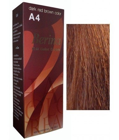 Berina Permanent Hair Dye Cream Colour A4 Dark Red Brown Color Brown Color 1 Box