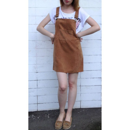 tan overall skirt