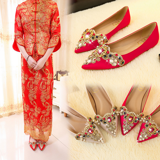 red satin wedding shoes