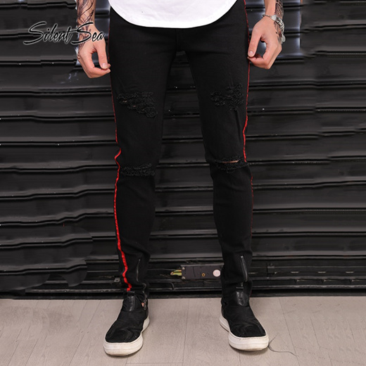 jeans with red stripe mens