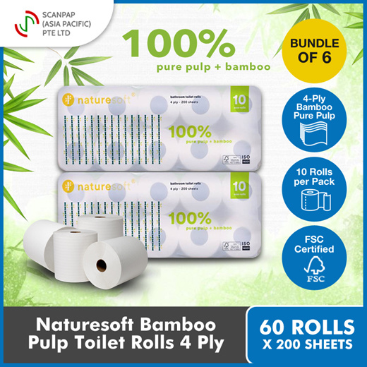 Naturesoft 4Ply Bamboo Pulp Toilet Rolls/Toilet Paper [Bundle of 10rolls x 6 pkts]