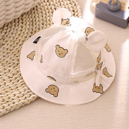 Infant Summer Hat Cartoon Bear Baby Bucket Hat Breathable Sunproof Mesh Hat Floppy Cap Fisherman Hat