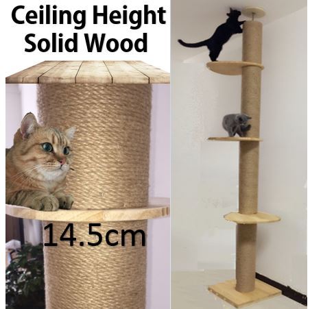 Solid Wood Ceiling Height Cat Tree Cat Climbing Tower Wooden Cat Climbers Floor To Ceiling Cat Condo