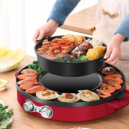 Hot Pot with Grill 2200W 2 In 1 Electric Hotpot Pot with Grill Dual Indoor  BBQ Barbecue Hot Pot with Seperate Temperature Control Portable 110V Smoke
