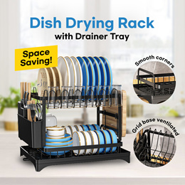 Eastore Life Hanging Dish Rack,Collapsible Dish Drying Rack with Drainboard, Stainless Steel Dish Drainer, Black