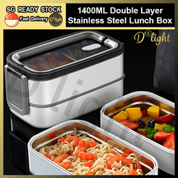 1pc Square Buckle Design Large Capacity Microwave-safe Lunch Box With  Cutlery And Dip Container, Double Layer Separated Bento Box(random Color)