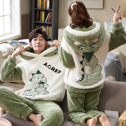 Winter Couple Pajamas Jumpsuits Women Men Coral Fleece Sleepwear