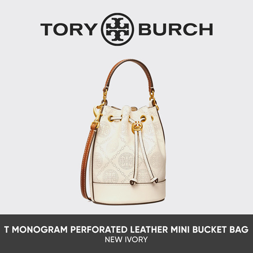Tory Burch T Monogram Perforated Leather Mini Bucket Bag