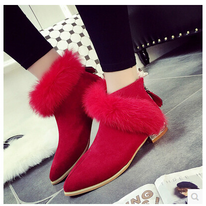 Qoo10 Korean Female Winter Boots Matte And Low Heeled Boots Naked Rabbit Vel Shoes