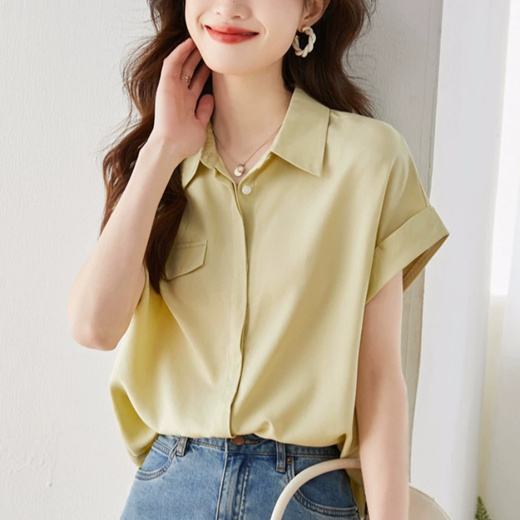 Qoo10 Ladies Collar Blouse Short Sleeve Satin Silk Soft Work Blouse Women Da Womens Clothing 7868