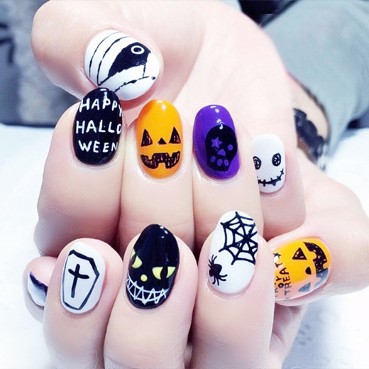 Qoo10 New Halloween Pumpkin Round Head Nail Products Holiday Fake Nails Patc Bath Body