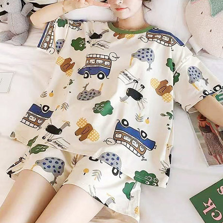 쉬블림로브 여성 홈웨어 귀여운 캐릭터 패턴 반팔+반바지 잠옷 세트 GWD0225
