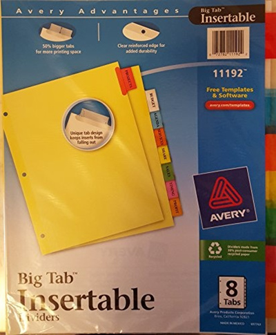 Qoo10 - Avery Big Tab Insertable Dividers - 8 Tabs, #11192 (Pack of 2 ...