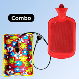 Sunrisecar Combo Of Electric Heating Pad And Non Electrical Rubber Hot Water Bag For Pain Relief (Assorted Colour)