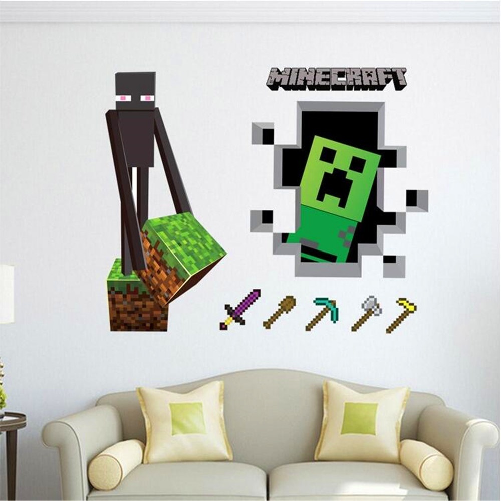 Cartoon Minecraft Wall Stickers For Children S Room Classic Sandbox Game Background Decals 50 70 Cm