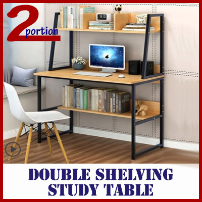Qoo10 Double Shelving Computer Study Table Self Diy Black