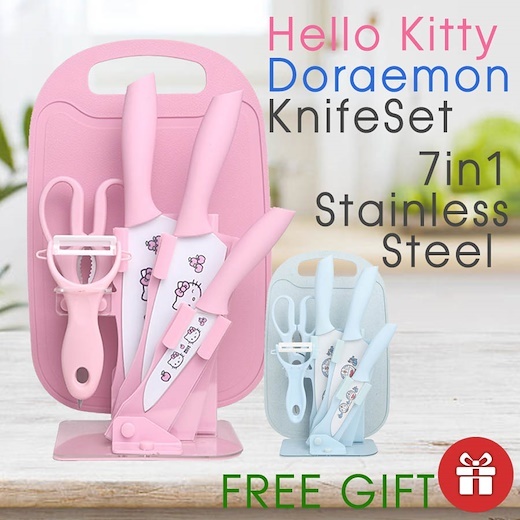Sanrio Hello Kitty Knife Baby Stainless Steel Fruit Kitchen Knife Set  Combination Tool Kitchen Knife Cutting Board Two-in-One