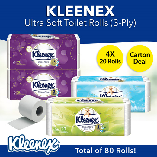 [Carton Sale] Bundle of 4 Kleenex Ultra Soft Toilet Tissue Rolls (4x20 rolls total 80 rolls)