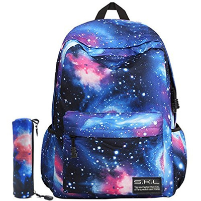 School Bag Boys Girls SKL Galaxy Blue Stylish Unisex Canvas Book Backpacks Pen