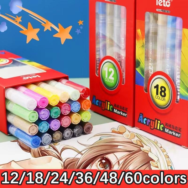 Qoo10 - 12/18/24/36/48//60 Color Acrylic Paint Markers Pens Set Medium ...