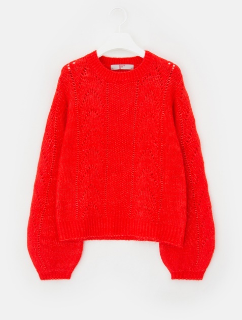 8SECONDS Mohair Balloon Sleeve Knit Pullover - Red