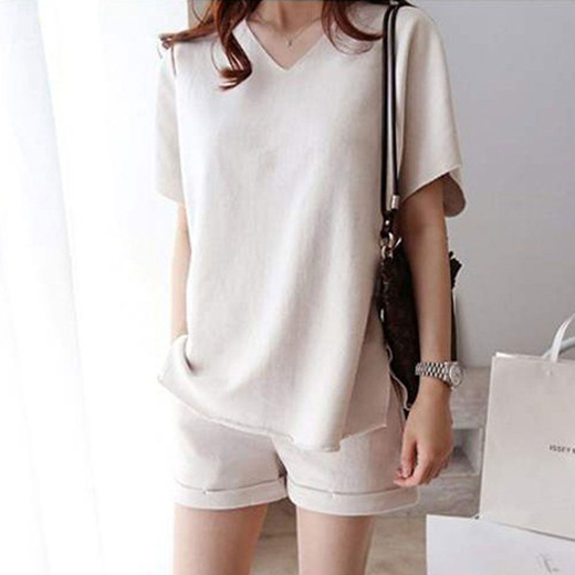 Qoo10 Womens V Neck Short Sleeve T Shirt Shorts Set One Mile Wear Womens Clothing 7933