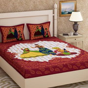 Frionkandy Cotton 120 Tc Puppet Print Flat Double Bed Sheet With 2 Pillow Cover - (82 X 92 Inch) -(S