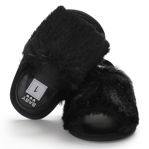 girls faux fur slides