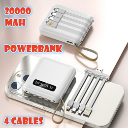 Mini and high capacity 20000 mAh Powerbank built in 4 types cable Mirror led light best gift