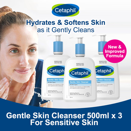 Cetaphil Gentle Skin Cleanser For Sensitive Skin 500ml x3 (1500ml)