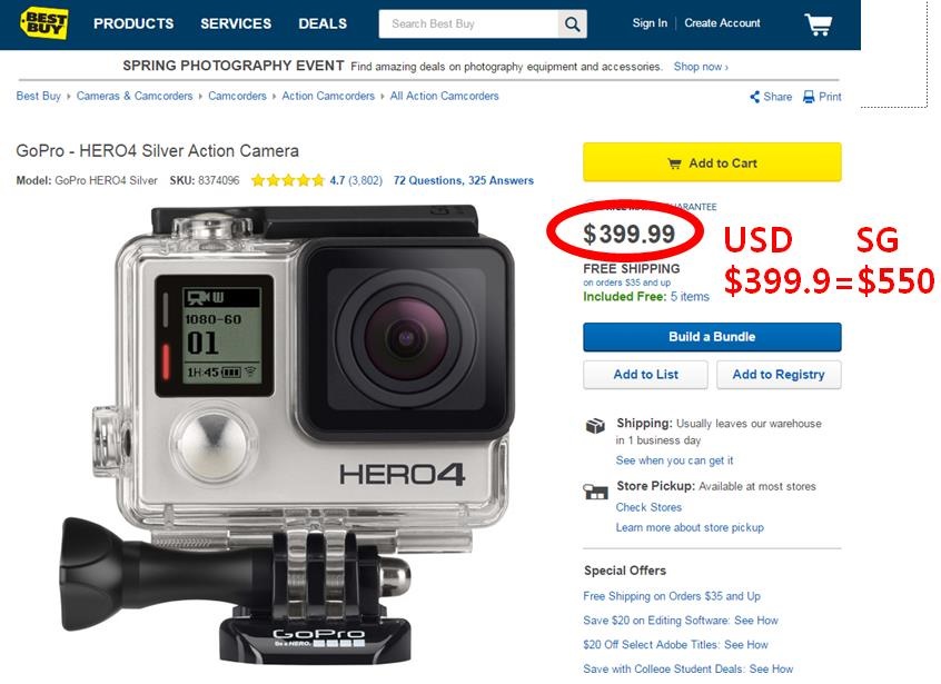 Qoo10 Gopro Hero4 Silver Adventure Quick Capture Super View Auto Light Bluet Cameras Record