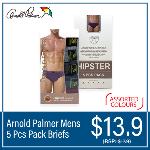 Qoo10 - Arnold Palmer, 5 Piece Briefs Pack, 100% Combed Cotton
