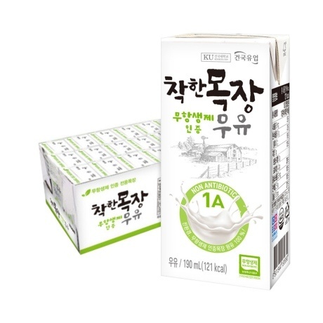 ★MD추천★건국 착한목장 무항생우유 190ml 24팩 (1박스) 아기우유