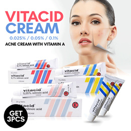 (3 Tubes) Vitacid 0.1 /0.025 /0.05 Acne Cream with Vitamin A_Skincare Cream for Anti Acne Wrinkle