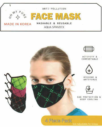 Anti Pollution AQUA SPANDEX Face Mask Washable Reusable Pack of 4