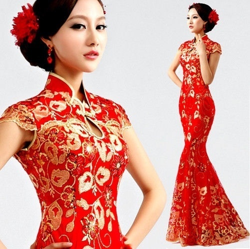 Qoo10 Classic Qipao Cheongsam Long Wedding Dress Chinese Women Dress Evening Women S Clothing