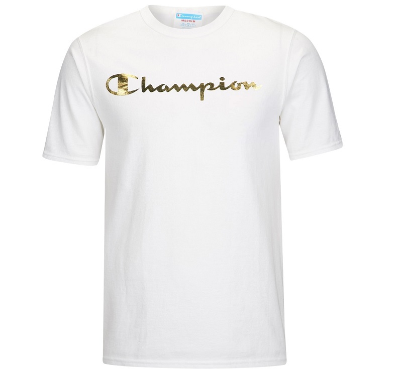 white and gold champion shirt