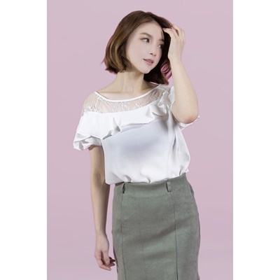 08. frill trimmed lace blouse - white - free