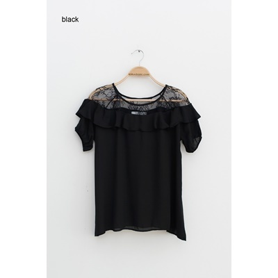 08. frill trimmed lace blouse - black - free