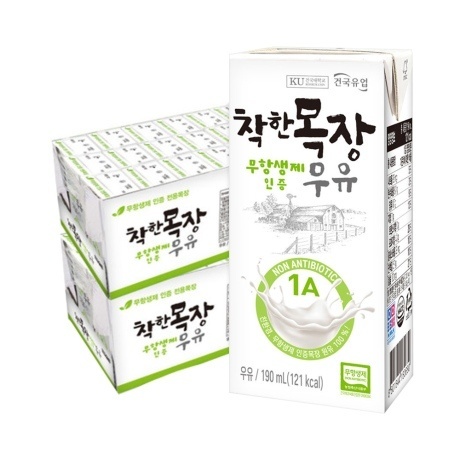 ★MD추천★건국 착한목장 무항생우유 190ml 48팩 (24팩 2박스) 아기우유 