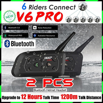 2PCS VIMOTO V6 Bluetooth Intercom Motorcycle Helmet Interphone Headset  Waterproof Wireless Bluetooth Moto Headset Interphone