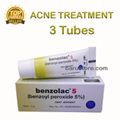 3 Tubes x Benzolac 5% - Benzoyl Peroxide Gel Skincare Beauty Cream for Acne Vulgaris Treatments