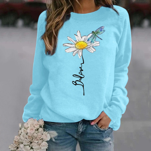 Qoo10 Women Flowers Printing T Shirt Long Sleeve Summer Casual Tops Pullover Women S Clothing