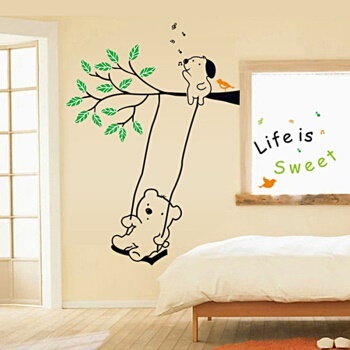 Qoo10 Removable Wall Sticker Teddy Bear Swing Living Room