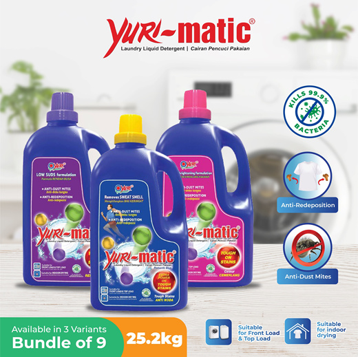 Bundle of 9 - Yuri-matic Antibacterial Laundry Liquid Detergent (9x2.8Kg)