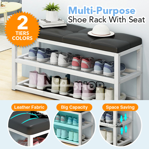 Qoo10 Multi Purpose Shoe Rack Bench With Faux Leather Seat Shoe Cabinet Furniture Deco