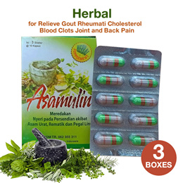 3 Boxes  AsamUlin Herbal Relieve Gout Cholesterol Blood Clots Joints Bone and Back Pain